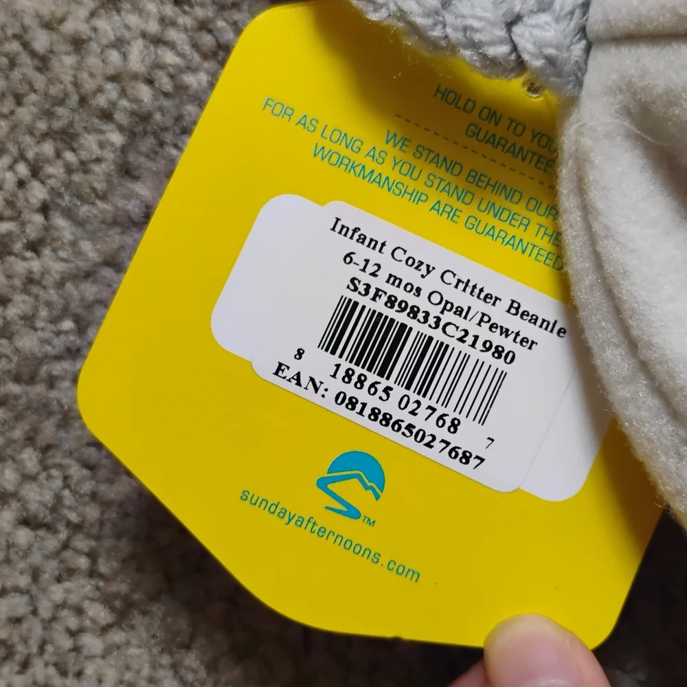 NWT Sunday Afternoons Infant Cozy Critter Fleece Beanie Hat 6-12M
